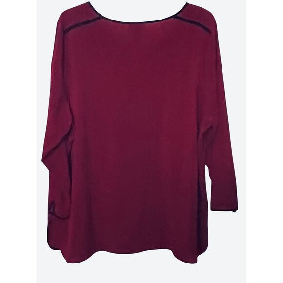 CATHERINES LONG SLV RND NECK BLOUSE, WOMENS, 2X(22/24), BURGUNDY & BLACK, DRESSY - Picture 5 of 8